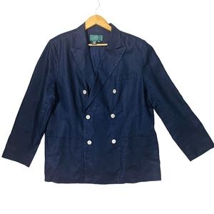 Lauren Ralph Lauren Linen Double Breast Navy Blazer Size 18